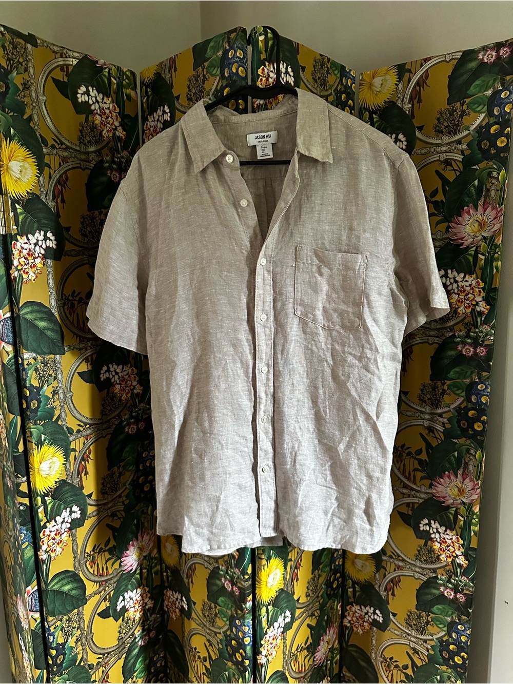 Jason Wu Men's Short-Sleeve Linen Button-Down Shirt in Light Beige